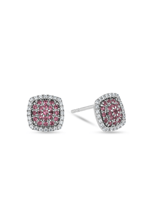 Sterling Silver Ruby Red Nano Gemstone Cushion Halo Women’s Stud Earrings