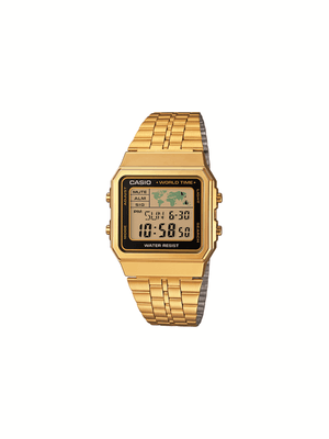 Casio Retro Digital World Time Gold -Tone Stainless Steel Watch