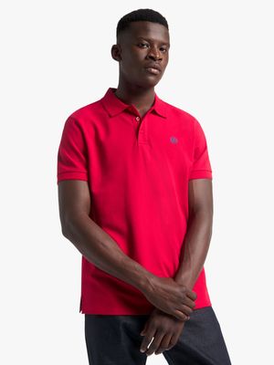 Men's Fabiani Contast Colour Crest Red Polo