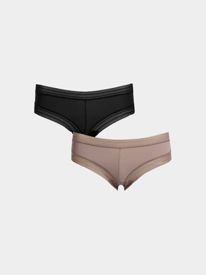 2 Pack Cheeky Boyleg with Lace Trim Panties