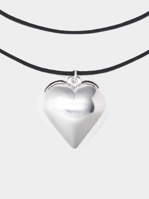 Women's Black Silver Heart Pendant Choker