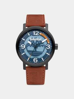 Timberland Men's Scusset Grey Plated Stainless Steel Brown Leather Watch