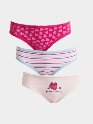 Jet Younger Girls Pink 3 Pack Bikini Underwear
