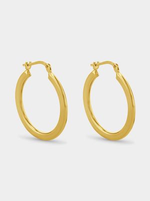 Yellow Gold & Sterling Silver Flat Bold Hoop Earrings