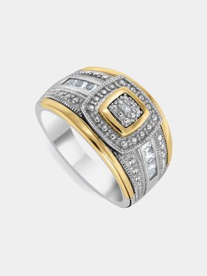 Yellow Gold & Sterling Silver Created White Sapphire & Diamond Women's Ellie Ring