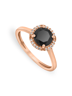 Rose Gold Black Sapphire Round Halo Ring