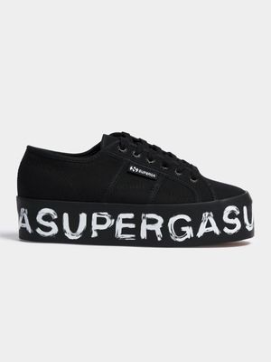 Womens Superga 2790 Paint Lettering Black/White Sneakers