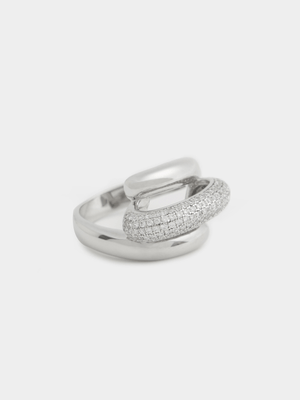 Silver Plated Polished & CZ Pave Ring