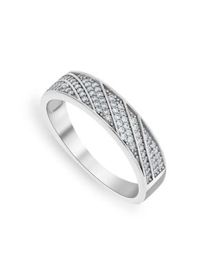 Sterling Silver Multi Pave Cubic Zirconia Men's Wedding Band