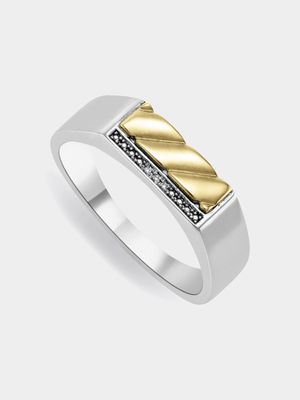 5ct Yellow Gold & Sterling Silver Men's Diamond Dress Ring