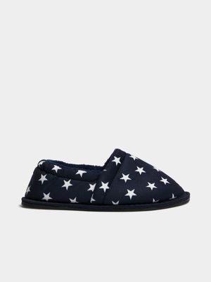Younger Boy's Navy & White Star Slippers