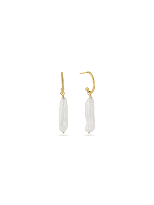 Gold Plated Sterling Silver Elongated Freshwater Pearl Women’s Drop Earrings