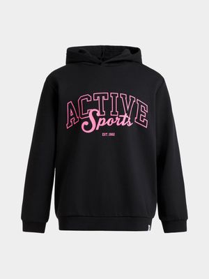 Girls TS Active Sports Graphic Black Hoodie
