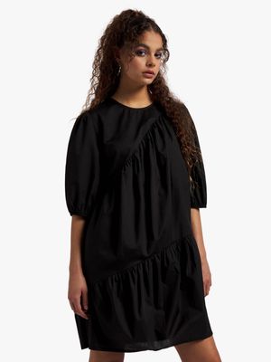 Women's Black A-Symmetrical Babydoll Dress