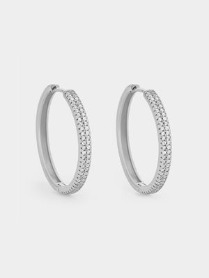 Sterling Silver Cubic Zirconia Pavé Glitz Women's Hoop Earrings
