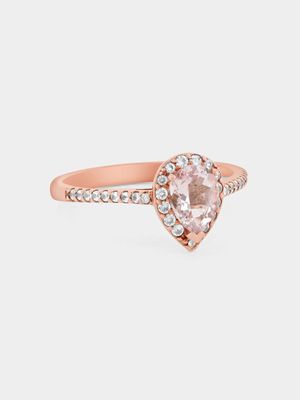 Rose Gold Diamond & Morganite Pear Halo Ring
