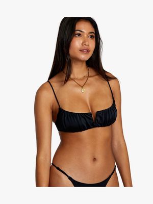 Women's RVCA Black Solid Shirred V-Wire Bikini Top