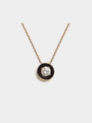 18ct Gold Plated Black Enamel CZ Pendant on Chain