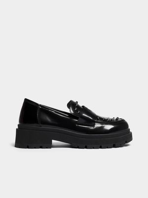 Women's Black Studded Loafers