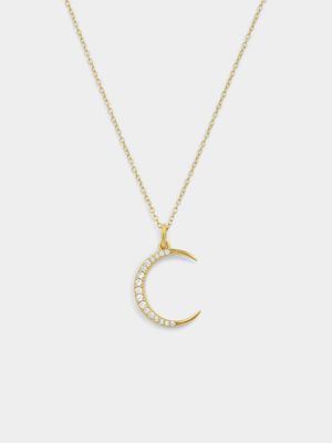 Gold Plated Sterling Silver Cubic Zirconia Crescent Moon Pendant
