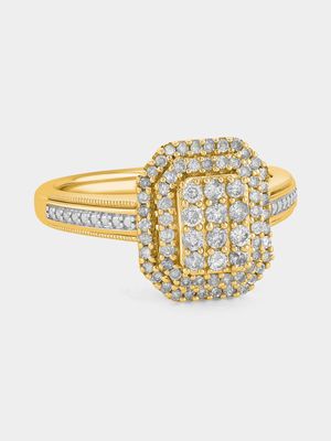 Yellow Gold 0.50ct Diamond Rectangle Halo Multi-Stone Ring