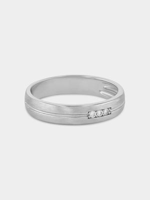 Sterling Silver Cubic Zirconia Men’s Brushed Channel Ring
