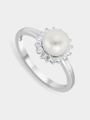 Cheté Sterling Silver Freshwater Pearl & Cubic Zirconia Halo Ring