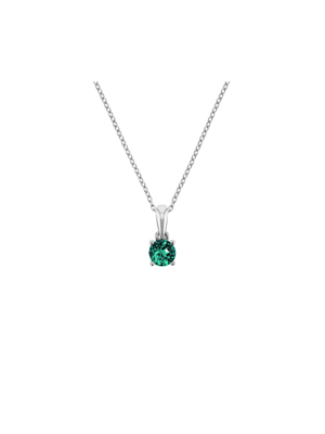 Sterling Silver Diamond & Created Emerald Birthstone Pendant