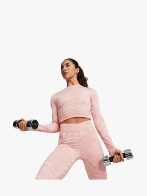 Womens Puma Formknit All Over Print Seamless Long Sleeve Pink Top