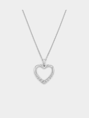Sterling Silver Diamond Open Heart Pendant