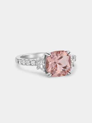 Sterling Silver Pink Cubic Zirconia Cushion Ring