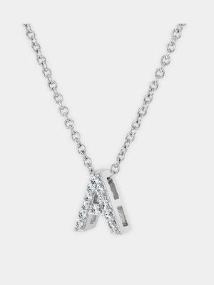 CZ Initial Necklace A Silver Plated