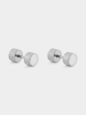 Stainless Steel Side Texture Dumbell Earrings