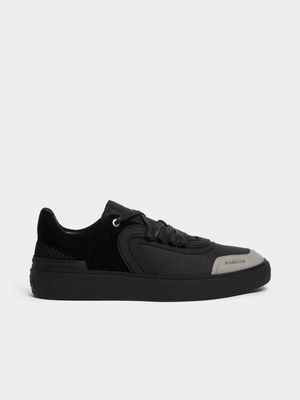 Fabiani Men's Tumbled Leather Black/Grey Court Sneakers