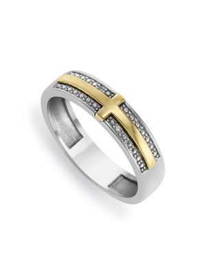 Yellow Gold & Sterling Silver Cross Men's Wedding Band