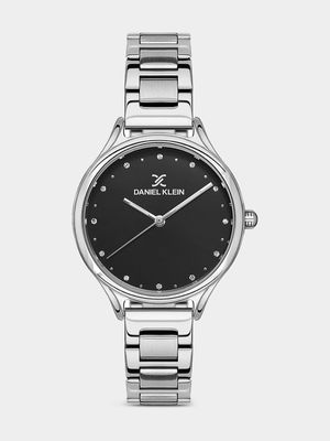 Daniel Klein Silver Plated Black Dial Stainless Steel Bracelet Watch