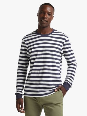 Men's Navy & White Striped Long-Sleeve T-Shirt