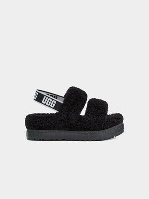 Womens UGG Black Oh Fluffita Platform Sandals