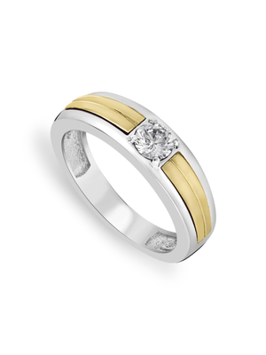 Yellow Gold & Sterling Silver Moissanite Men’s Wedding Band