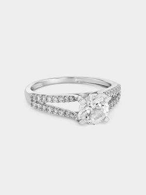 Sterling Silver Diamond & Created White Sapphire Cushion Split Ring