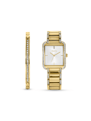 Tempo Ladies’ Gold & Silver Tone Crystal Bracelet Watch Set