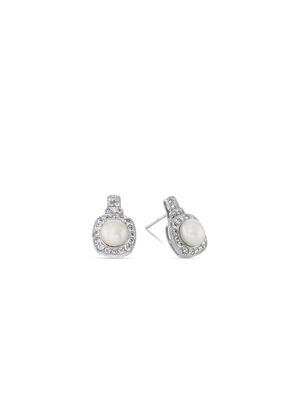 Sterling Silver Freshwater Pearl & Cubic Zirconia Halo Cushion Earrings
