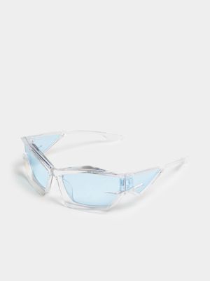 Women's Blue Angular Visor Sunglasses