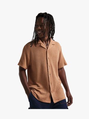 Men's Brown Textured Resort Shirt