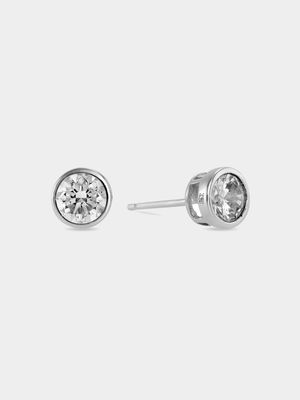 Sterling Silver & Tube Set Cubic Zirconia Stud Earrings