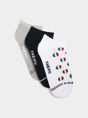 Fabiani Men's 3-Pack Multicolour Tri Spot Sneaker Socks