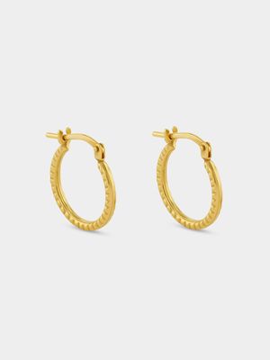 Yellow Gold & Sterling Silver Beaded Hoop Earrings