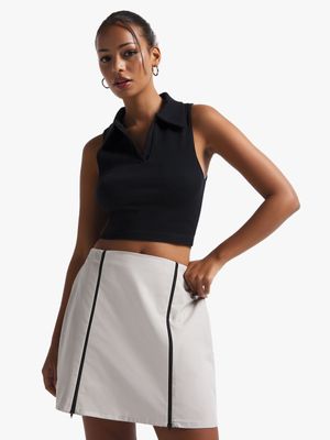 Women's Putty Taslon Pleated Mini Skirt With Slit