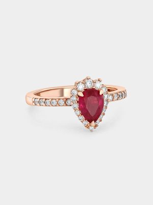 Rose Gold Lab Grown Ruby & Moissanite Women’s Pear Halo Ring