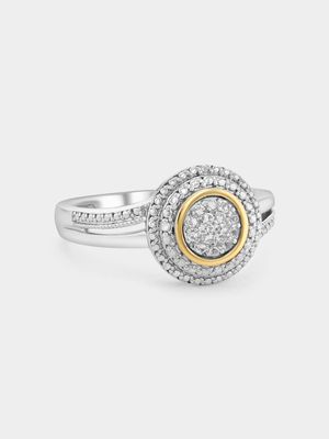 Yellow Gold & Sterling Silver Diamond & Created Sapphire Round Ring